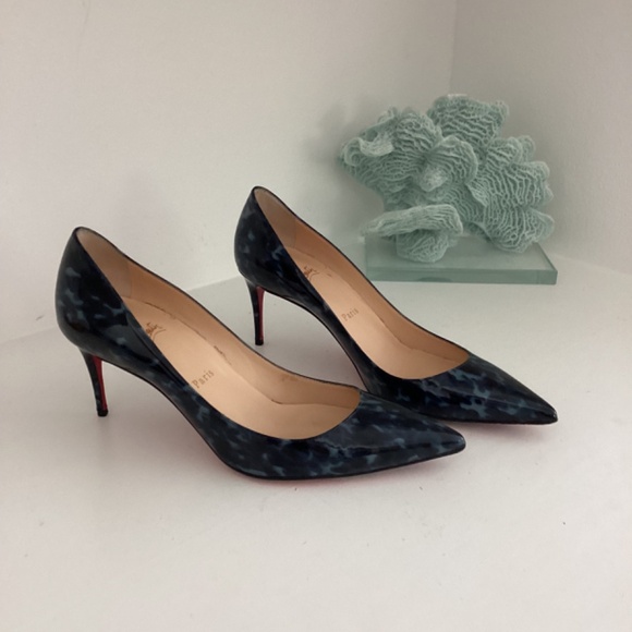 Christian Louboutin Marble Blue Patent Leather Shoes Heels US Sz 7 EUR 38 - Picture 4 of 12